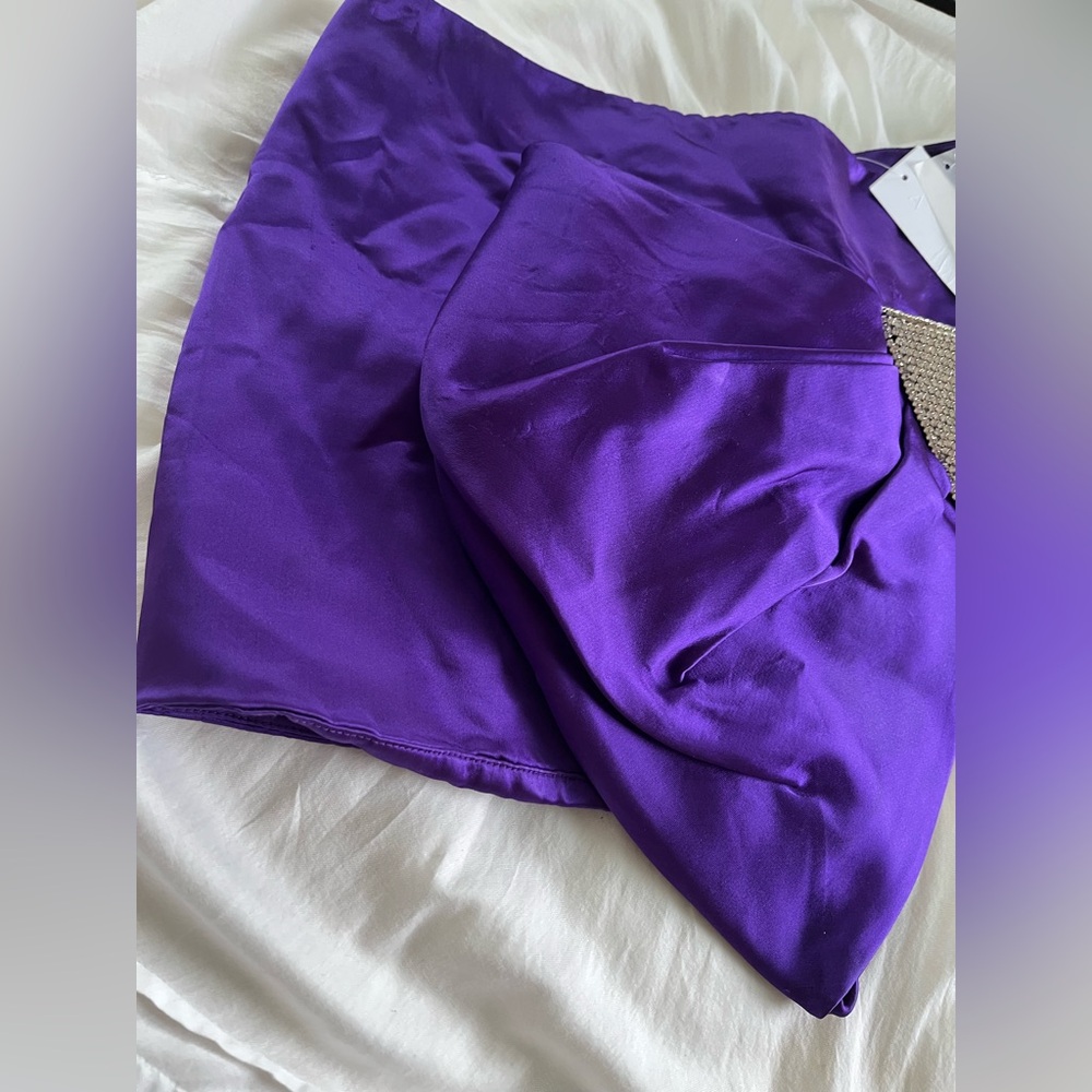 AREA Draped Bow Mini Skirt In Purple - Picture 4 of 14